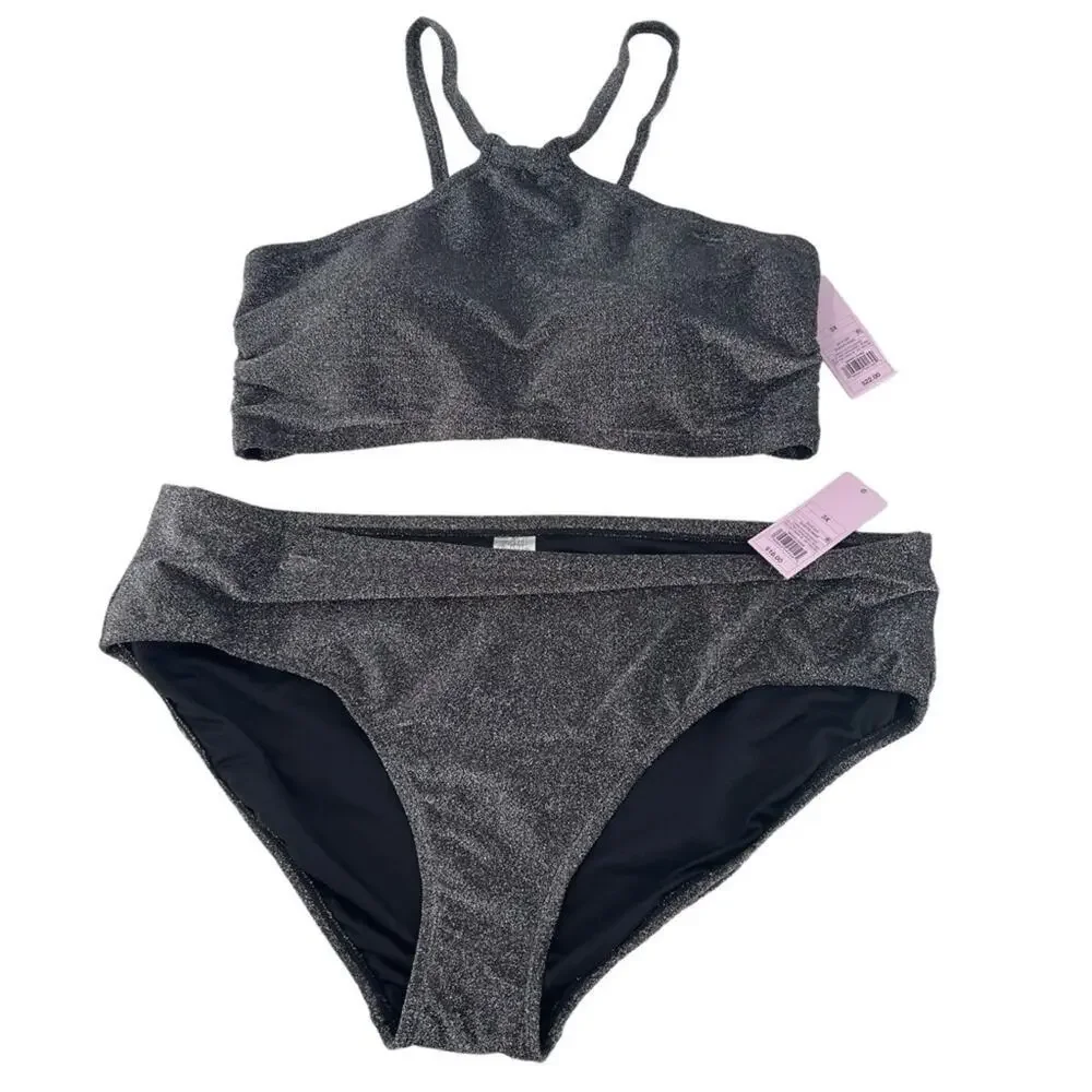 Wild fable black glitter bikini 2X bottoms 3X top